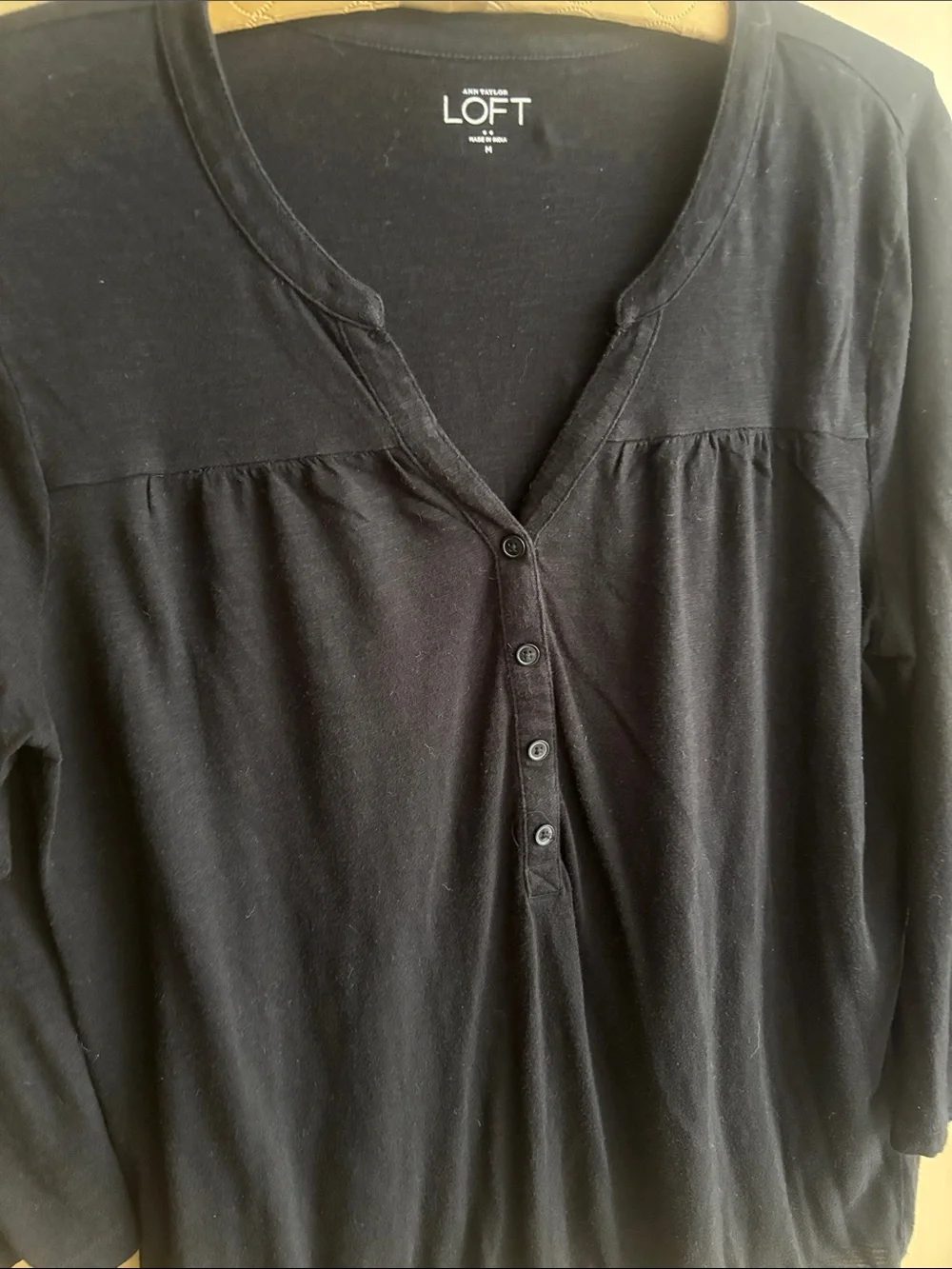 LOFT Black Long-Sleeve Henley Top size medium